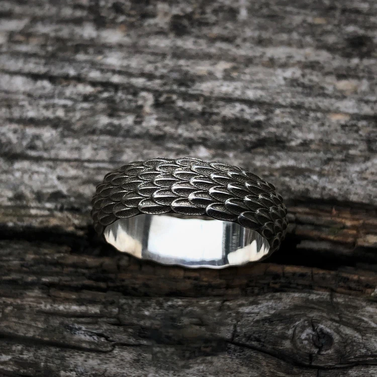 925 Silver Original Design Simple Personality Dragon Scale Ring For Men Jewelry Couple Ring - Цвет основного камня: SILVER