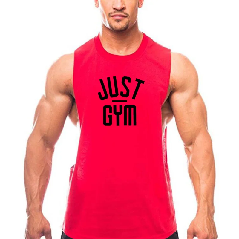 Бренд Just Gym, майка для фитнеса с заниженной проймой, мужская спортивная одежда, майка для бодибилдинга, майка без рукавов, майка для тренировок - Цвет: red155