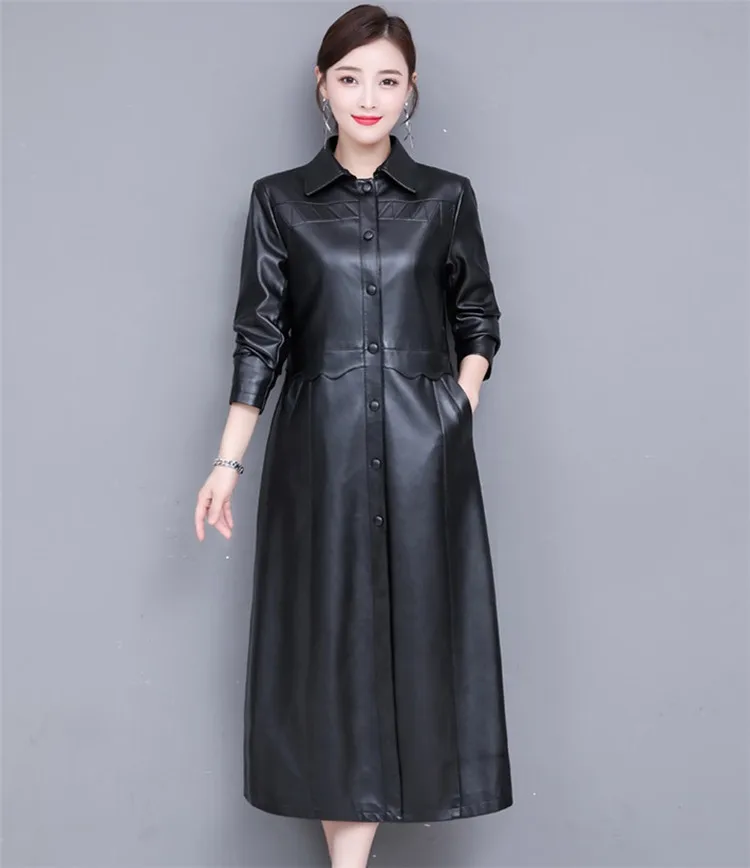 Модная X-long кожаная женская однобортная куртка из искусственной овчины Женская Повседневная приталенная кожаная верхняя одежда больших размеров 3052