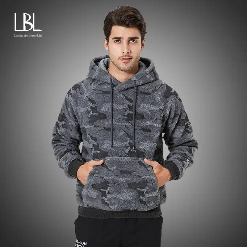 de lana abrigos gruesos LBL forro polar y cremallera completa Sudadera con capucha para hombre