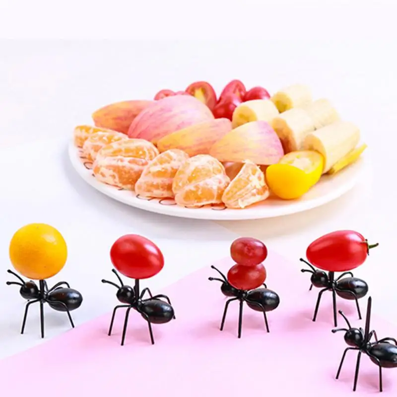 12 шт./компл. Мини Фруктовый Ant вилка Столовые приборы Пластик Десертные Вилки для торта Еда Палочки Настольная лампа для вечерние украшения Кухня инструменты
