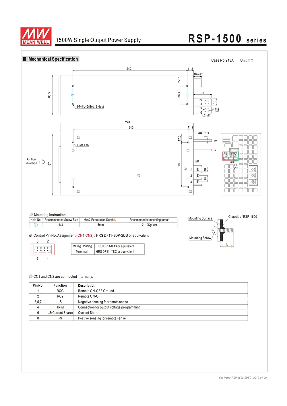 RSP-1500-5 источник питания 110 В/220 В переменного тока до 5 В постоянного тока 240А 1200 Вт трансформатор программируемый источник питания параллельно