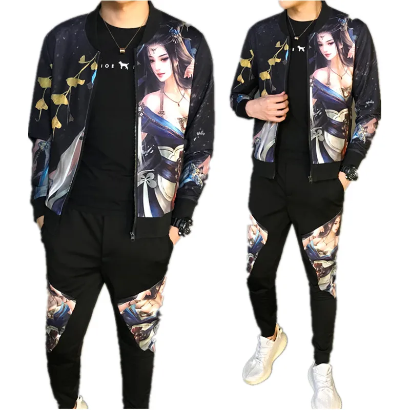 Спортивный костюм мужской Азиатский размер Moda Hombre мужской комплект осенний мужской спортивный комплект из 2 предметов спортивный костюм куртка+ штаны