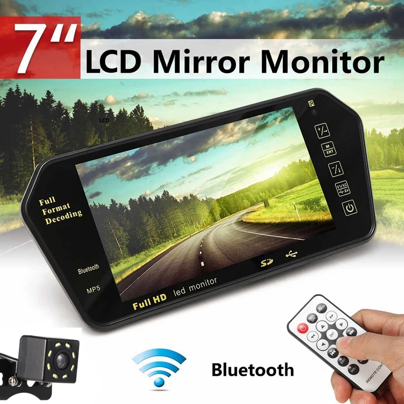 7 дюймов автомобиля TFT lcd цветное зеркало MP5 плеер виедо стерео зеркало заднего вида монитор дисплей