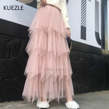

Overlapping skirt elegant in the long veil skirt female spring and summer students irregular fairy mesh skirts Beach simplee