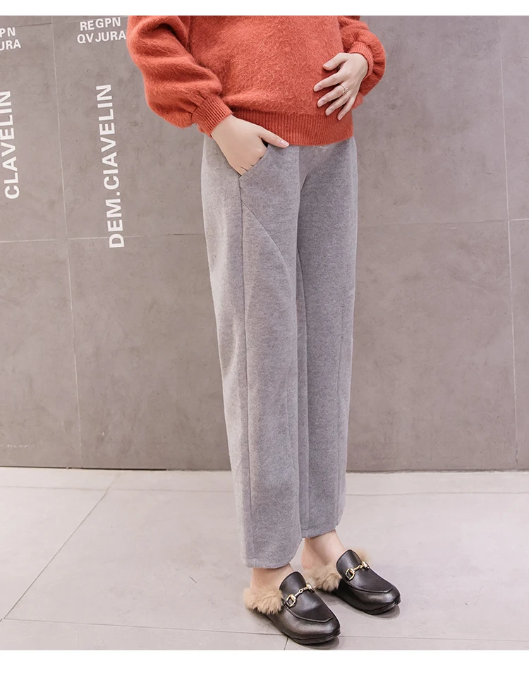771# Woolen Maternity Straight Pants Elastic Waist Belly Casual Pants Clothes for Pregnant Women Autumn Winter Pregnancy Trouser