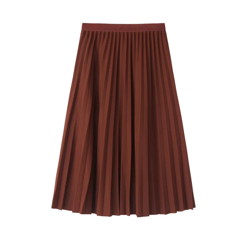 Women Pleated Midi Autumn Skirt 2020 Women Skirt High Waist Female Jumper Ladies A-Line Midi Skirt Saia Vintage Spring Skirt