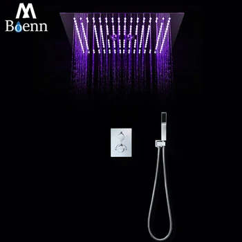 

M Boenn 3 Function Shower System Bathroom Rain Shower Set 304 Stainless Steel LED Showerhead Thermostatic Concealed Mixer Chrome