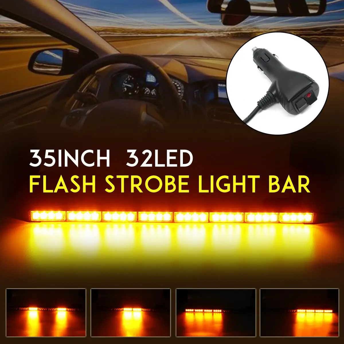Автомобильный 35 ''32LED аварийного Предупреждение движения Advisor флэш светильник мигающий сигнал полоса желтая лампа