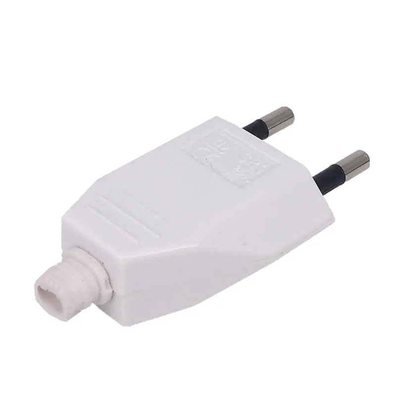 European 4mm Pin DIY Rewireable Power Plug - White Euro Male Detachable Plug