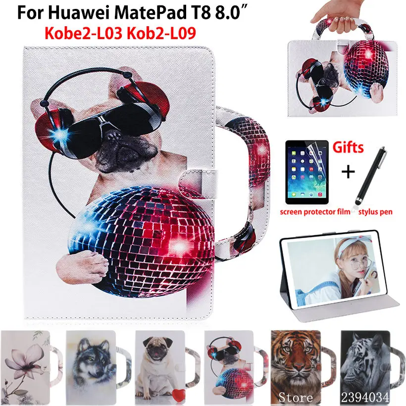 

Case For Huawei MatePad T8 8.0 Cover Kobe2-L03 KOB2-L09 Funda Tablet Fashion Print Handbag Stand Shell Capa Coque +Gift