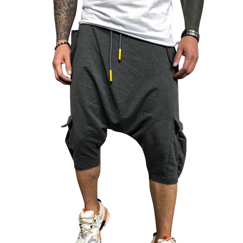 Summer Cotton Harem Pants Men Casual Hip Hop Trousers Drawstring Cross Bloomers Calf-Length Pants Joggers Streetwear Summer Cotton Harem Pants Men Casual Hip Hop Trousers Drawstring Cross Bloomers Calf-Length Pants Joggers Streetwear
