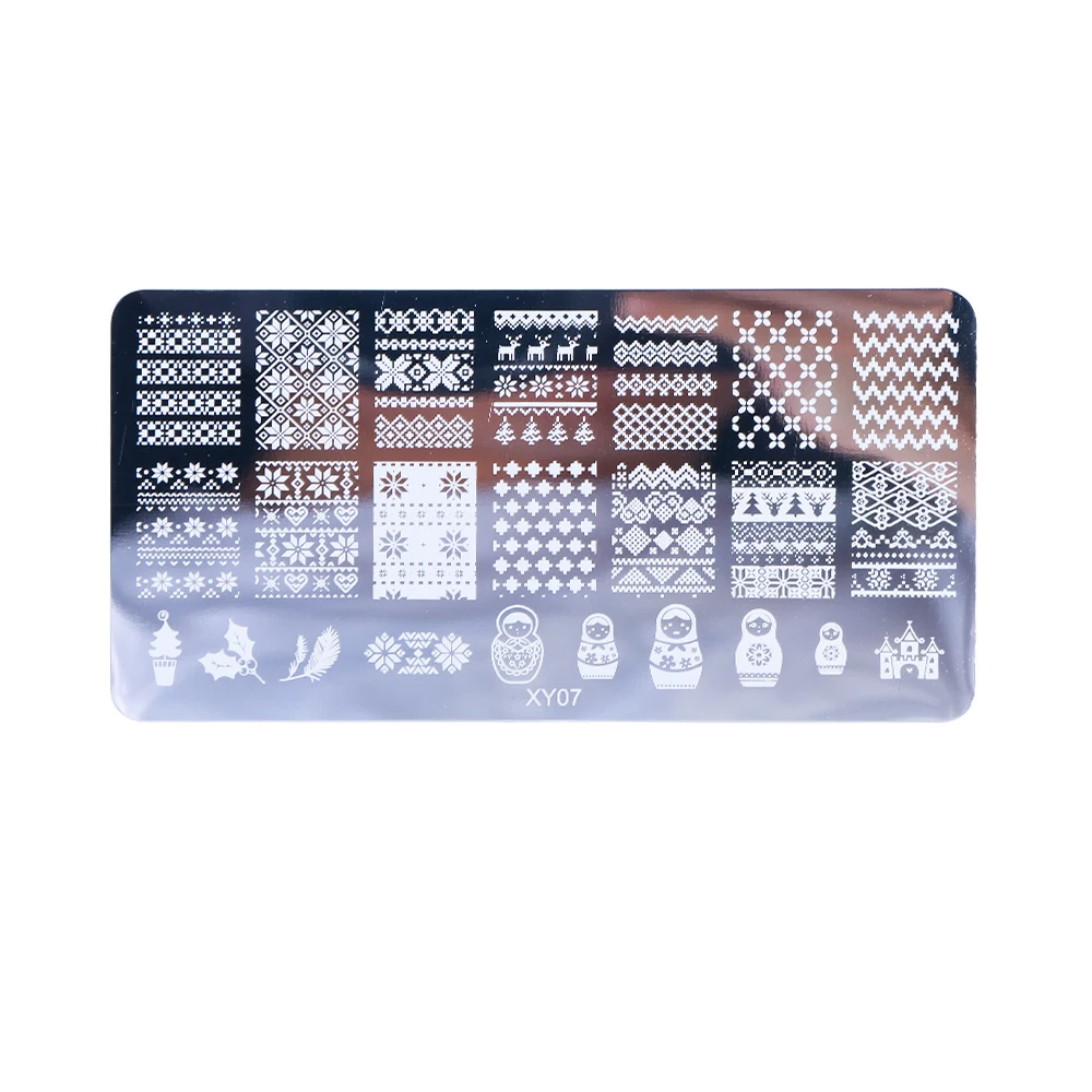 1pcs Christmas Nail Stamping Template Plates Stainless Steel Snowflakes Elk DIY Stencils for Polish Prin Nail Art LYXY01-08 - Цвет: XY07