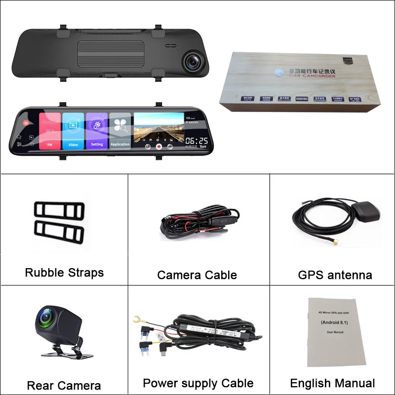 12 дюймов Android 8 1 Автомобильный видеорегистратор GPS Bluetooth навигация FHD зеркальный