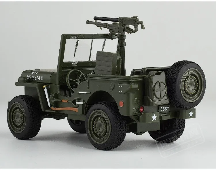 1:32 Willys колесница сплав модель автомобиля камуфляж многоцелевой военный внедорожник с пулеметом Второй мировой войны