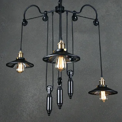 

American Simple Country Art Restaurant Living Room Individual Bar Desk Industrial Retro Trident Lifting Chandelier luminaire