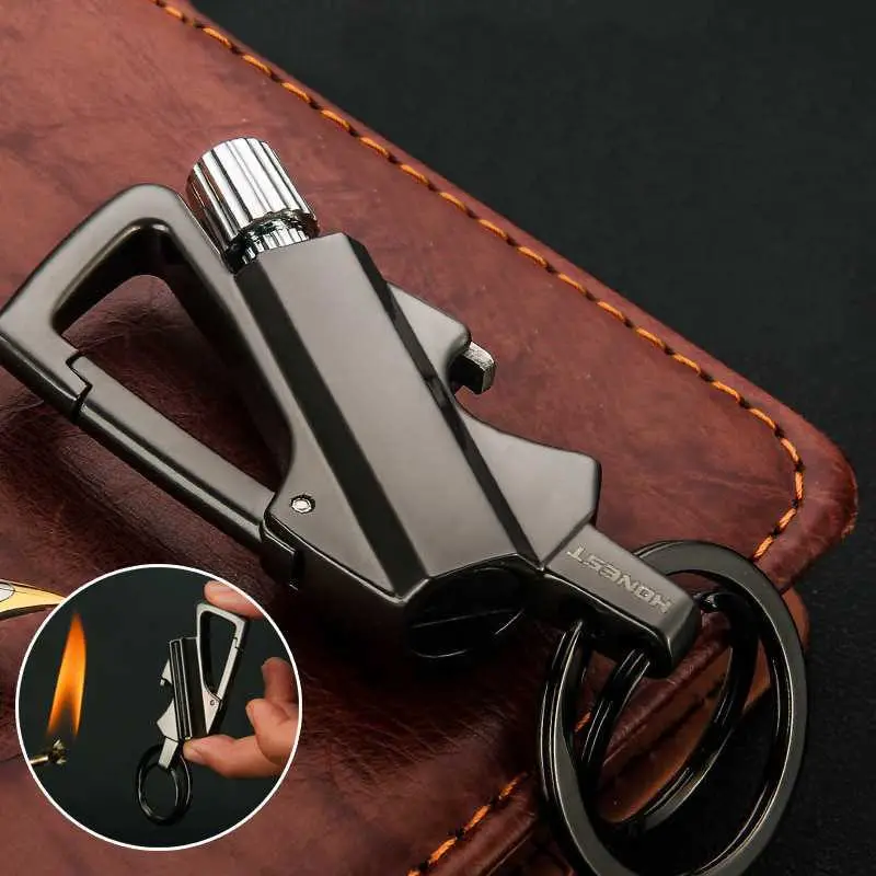 

Matches Kerosene Lighter Multi-function Key Ring Outdoor Waterproof Portable Metal Keychain Petrol Lighters Band Bottle Opener