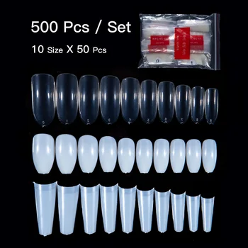 

500 Pcs/Bag White Clear French False Acrylic Nail Tips Half Cover Tips Coffin Fake UV Gel Manicure Tips Nailart Accessories Tool