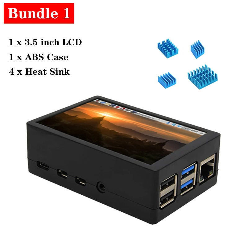 Bundle 1 Raspberry Pi 4 Модель B 3,5 дюймов сенсорный экран 480*320 ЖК-дисплей с корпусом из АБС-пластика радиатор радиатора для Raspberry Pi 4 4B - Цвет: Bundle 1
