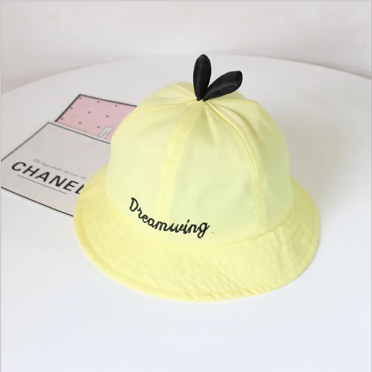 kids and audlt bowknot cap cotton thin hat cartoon wool felt small yellow hat kindergarten baby sunshade fisherman hat - Цвет: Цвет: желтый