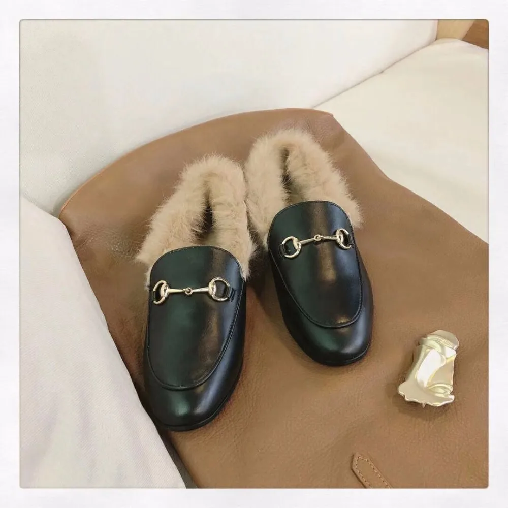 ZHENZHOU/фирменные качественные дизайнерские лоферы; женская обувь; стильные женские туфли-лодочки на низком каблуке с кроличьим мехом и окантовкой; Цвет черный, коричневый