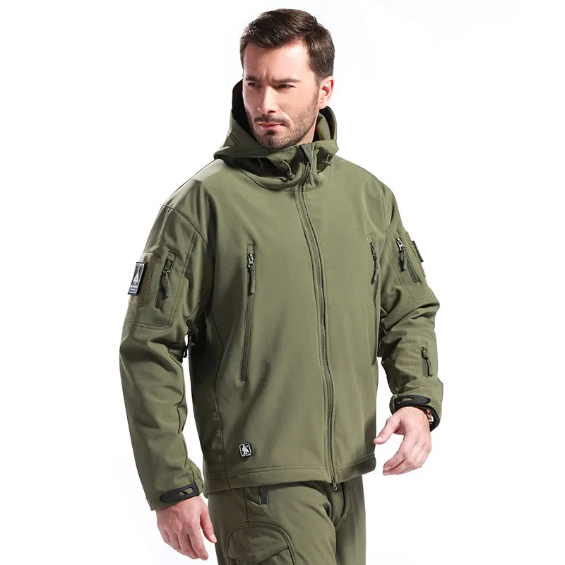 Army green Скрытень Акула кожа мягкая оболочка V5 Военная тактическая куртка мужская водонепроницаемая ветрозащитная мягкая оболочка ветровка камуфляжные армейские пальто - Цвет: Army green