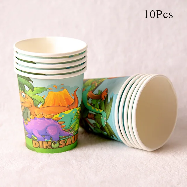 Cup 10pcs Volcano Dinosaur Theme Party Decoration Disposable Tableware Paper Cup Plate Box Banner Baby Shower Kids Birthday Party Supplies - Цвет: Cup 10pcs