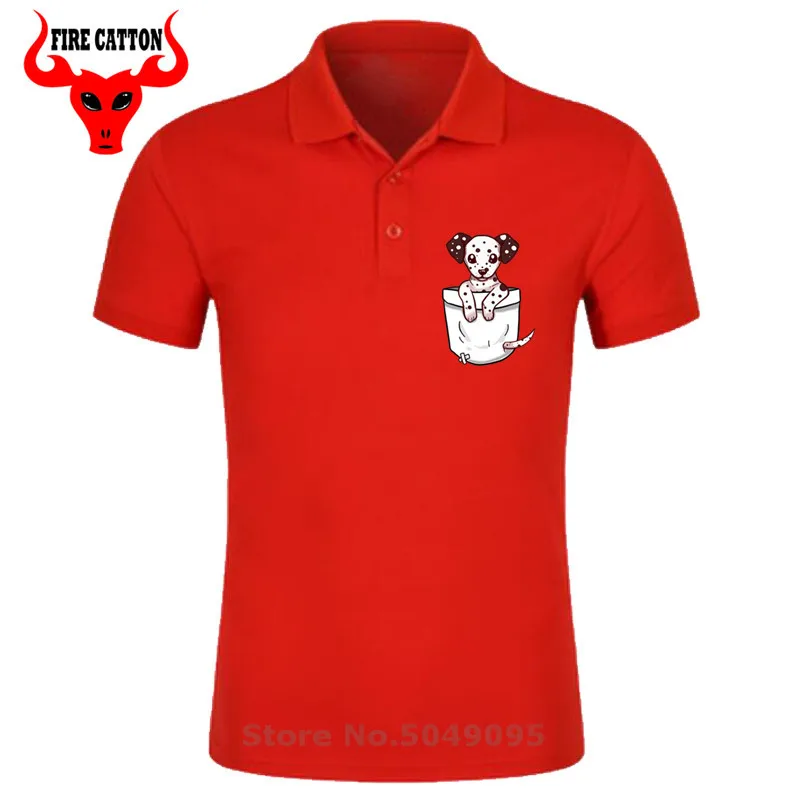 Red Милый dalmation puppy Поло рубашка для мужчин с короткими рукавами деним джинсовая мини-рубашка поло для собаки хлопковые пятнистая собака рубашка kawaii маленький карманный Одежда с принтом в виде собак - Цвет: Red