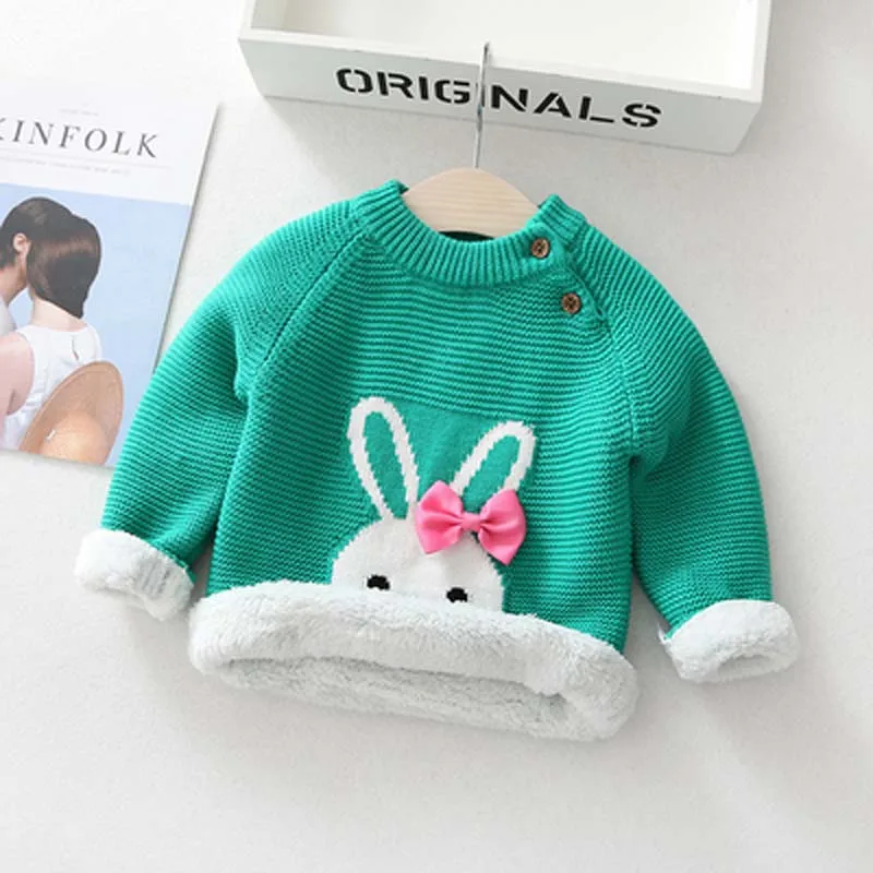 Green DIIMUU/зимние свитера для девочек теплые шерстяные пальто для малышей пуловеры с рисунками для детей от 0 до 5 лет, детские вязаные топы, хлопковая верхняя одежда - Цвет: Green