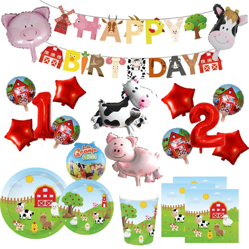Los animales de granja tema decoración de fiesta de cumpleaños de los niños servilletas de papel placas tazas bolsas desechables partido vajilla platos decorativos