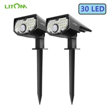 

2 Pack LITOM 30 LED Solar Landscape Spotlights PIR Motion Sensor Wall Light with 3 Optional Modes 2-in-1 Garden Solar Spotlights