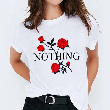 

T-shirts 2020 Women Nothing Print Flower Cartoon Ladies Women Tops T-Shirt Graphic T-shirts Print Femme Camisas T-Shirt Tops Tee