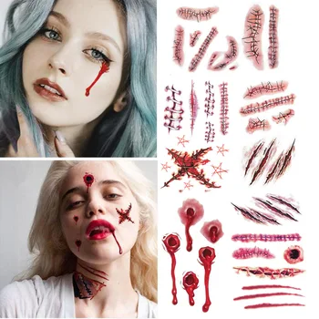 

Halloween Zombie Scars Tattoos With Fake Scab Bloody Makeup Halloween Decoration Wound Scary Blood Injury Sticker