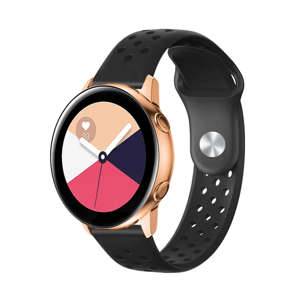 20 мм силиконовый ремешок для часов samsung Galaxy Watch 42 мм активный 2 40 мм 44 мм спортивный ремешок с отверстиями браслет для gear S2 Active2 - Цвет ремешка: Black