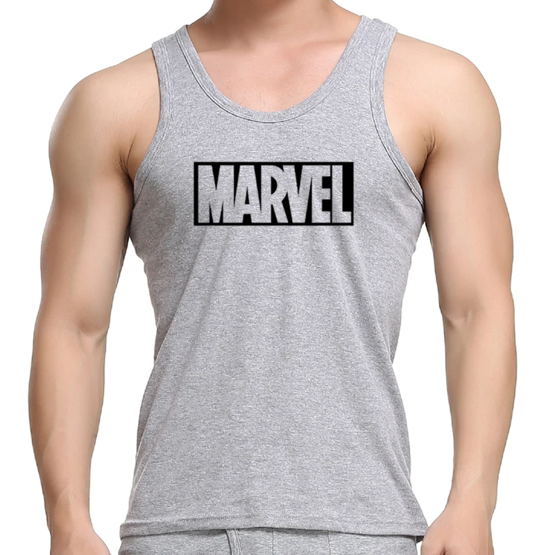 

Men's gray Fitness Bodybuilding Tank Tops Stringer fashion mens workout clothing Slim side sleeveless shirts Vest Captain Shield
