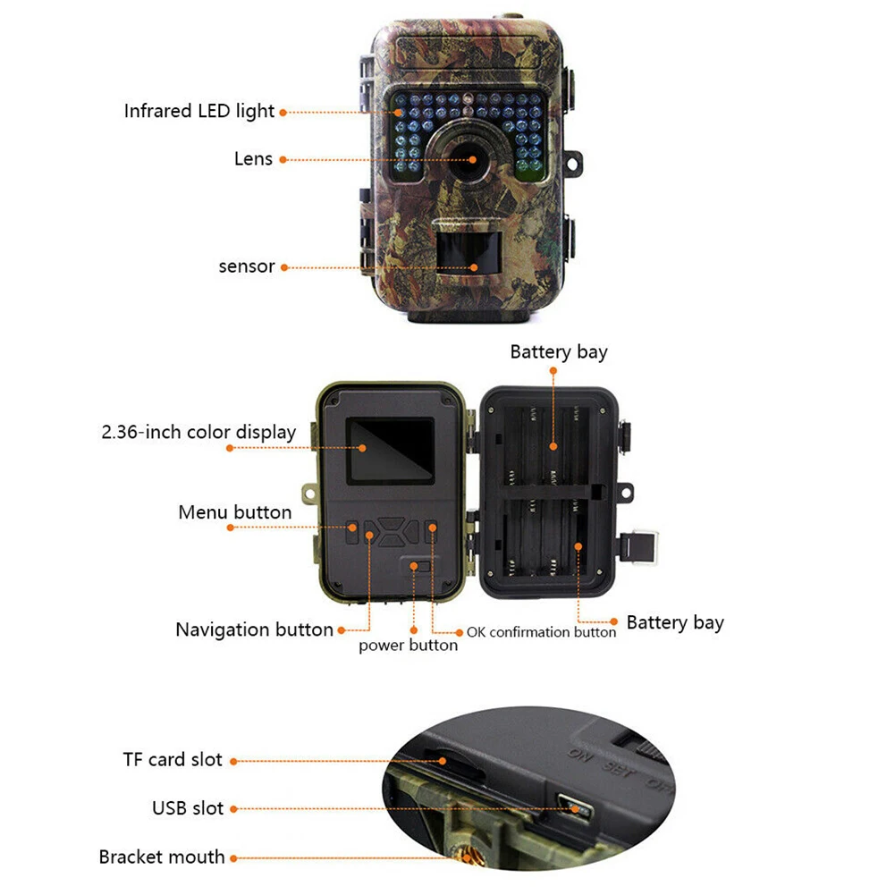 16MP 1080P Ловушка для ночного видения, ловушка ABS для животных, дикая уличная охотничья камера HD, водонепроницаемая, фото, инфракрасное отслеживание, Видео Скаутинг