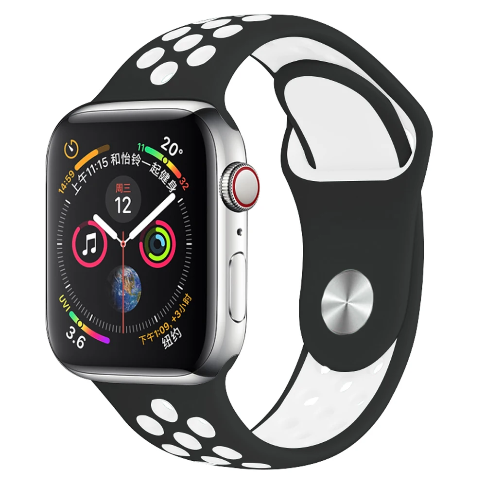 Black White 12 Силиконовый спортивный ремешок для наручных часов Apple watch, ремешок 38 мм 40 мм 42 44 мм наручные браслет, ремешок для наручных часов iWatch серии 4/3/2/1 женские полос - Цвет ремешка: Black White 12