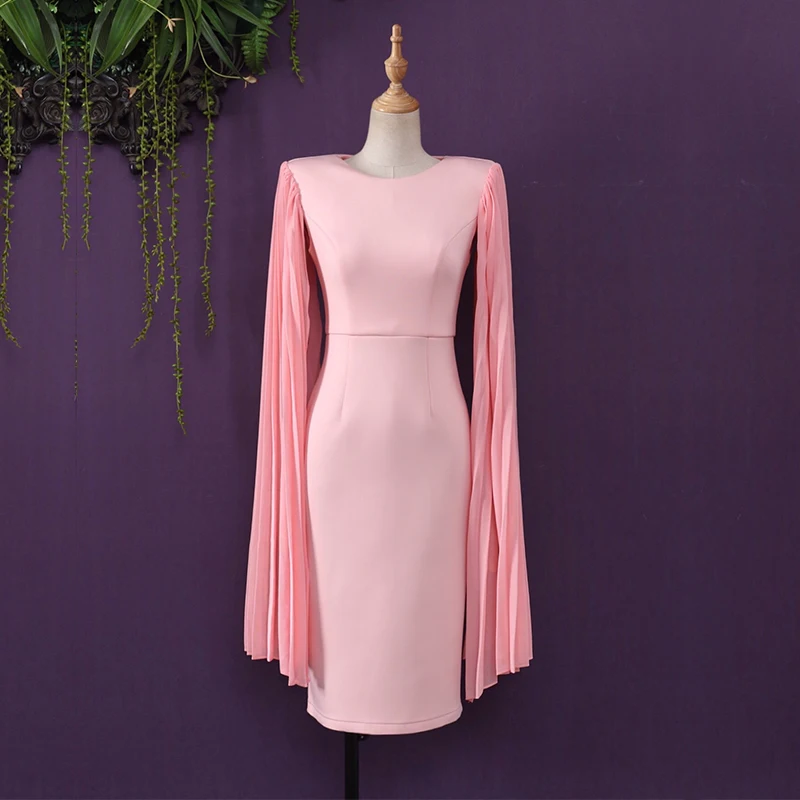 Женское платье с длинным рукавом высокой талией и круглым вырезом|Платья| |