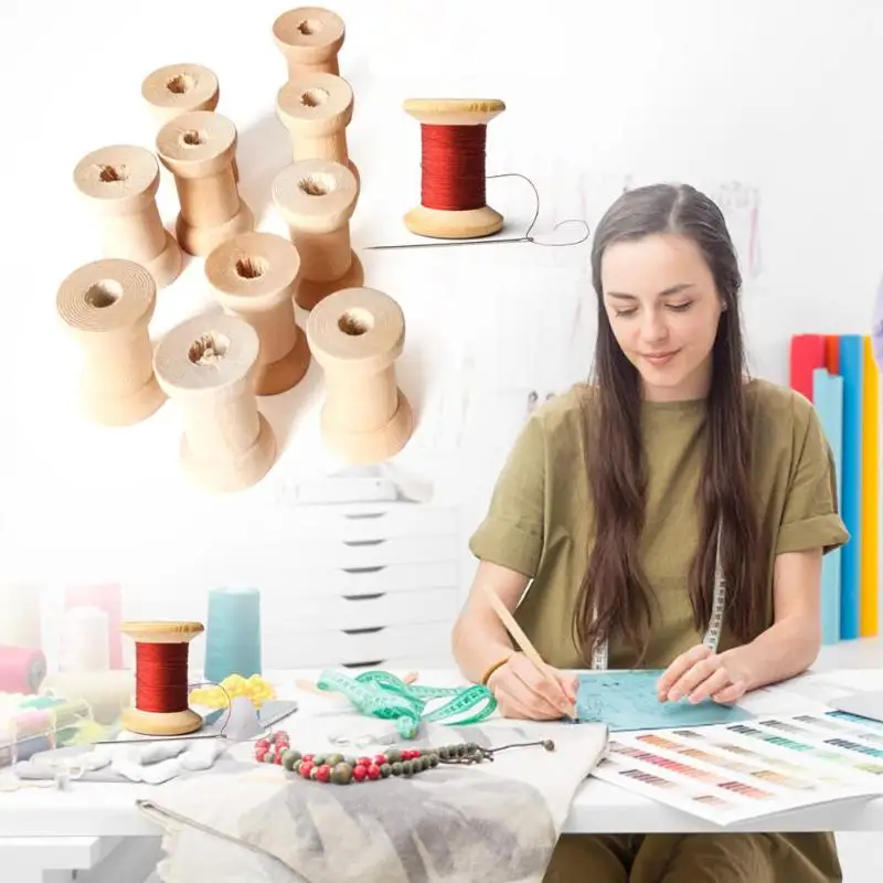 20pcs Vintage Wooden Empty Thread Spools Reels Organizer Ribbon Sewing Tool