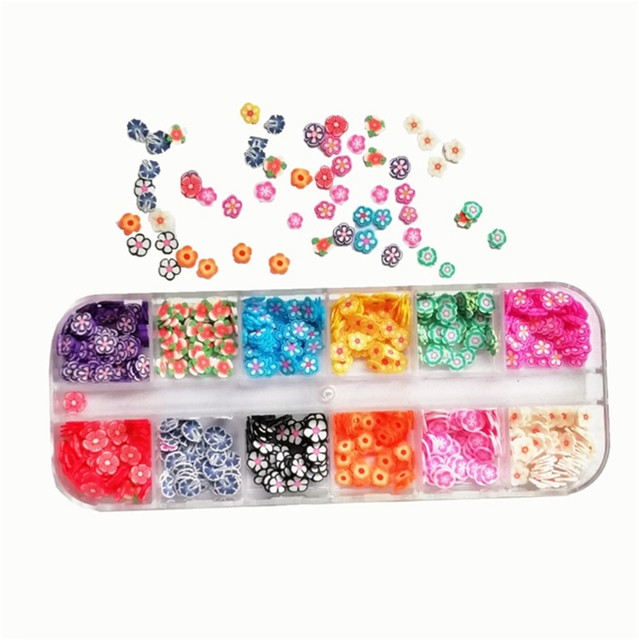 1 box of 3D fruit flowers nail art decorations  mixed style colorful nail glitter watermelon orange strawberry design