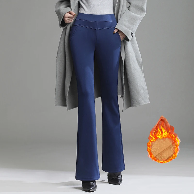 Warm Women Winter Flare Pants Thicken Fleece Trousers Female Black Blue Red High Waist Stretch Velvet Legging S-4XL | Женская одежда
