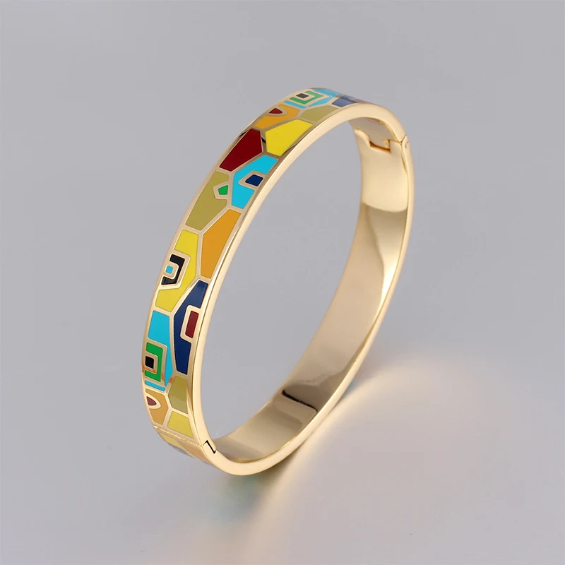 Модный Открытый браслет из нержавеющей стали для женщин, золотые геометрические красочные эмалированные окрашенные браслеты, свадебные ювелирные изделия - Окраска металла: PCSZK1026-C