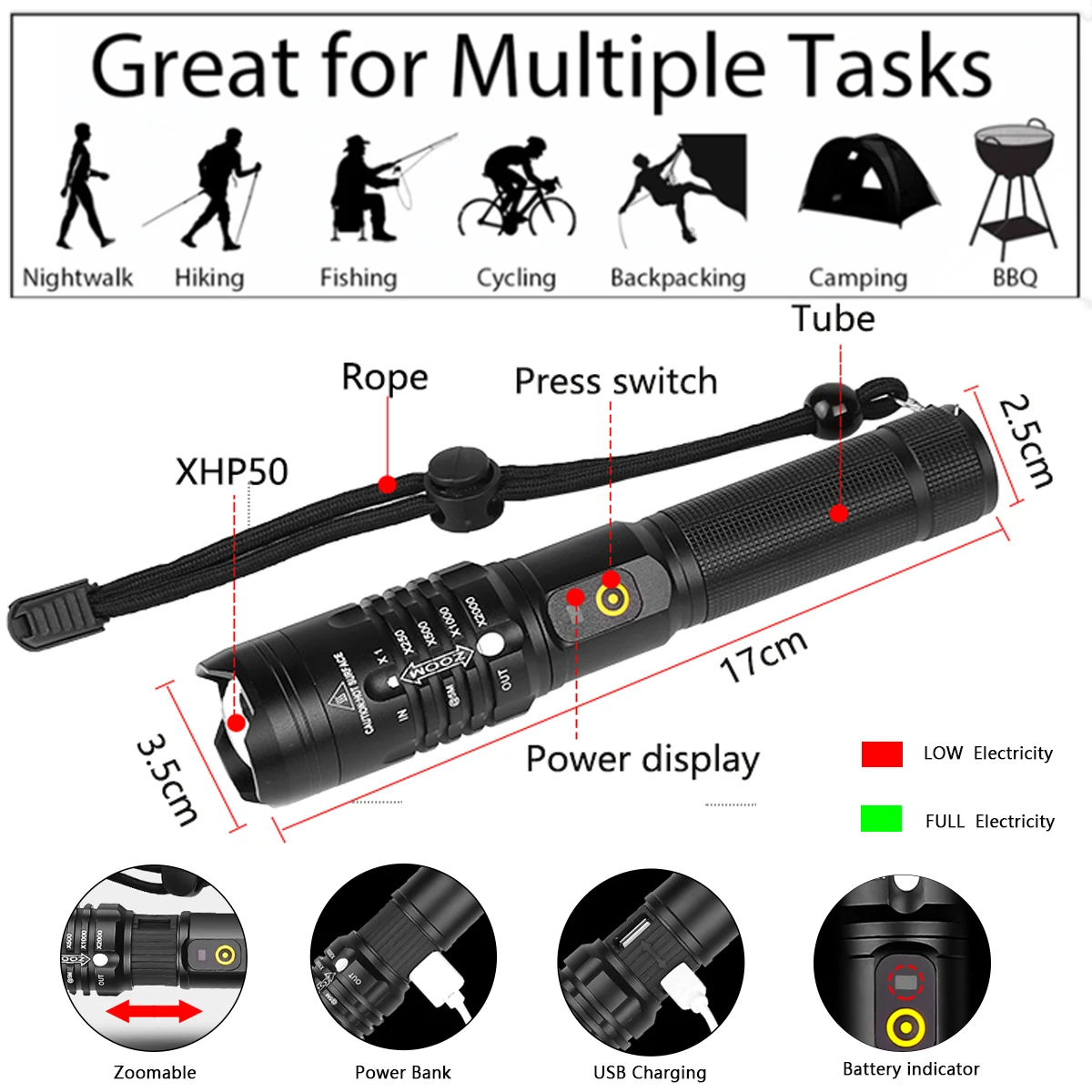POCKETMAN самый яркий фсветильник hp50.2 мощный фонарик 18650 usb фонарь xhp50 охотничий