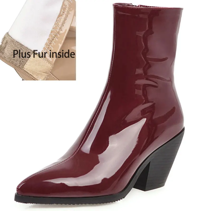 plush wine Lsewilly/Новинка года; ботильоны для женщин с острым носком на молнии; обувь на высоком каблуке; женские ботинки; классические ботинки на выпускной; сезон осень-зима; K225 - Цвет: plush wine