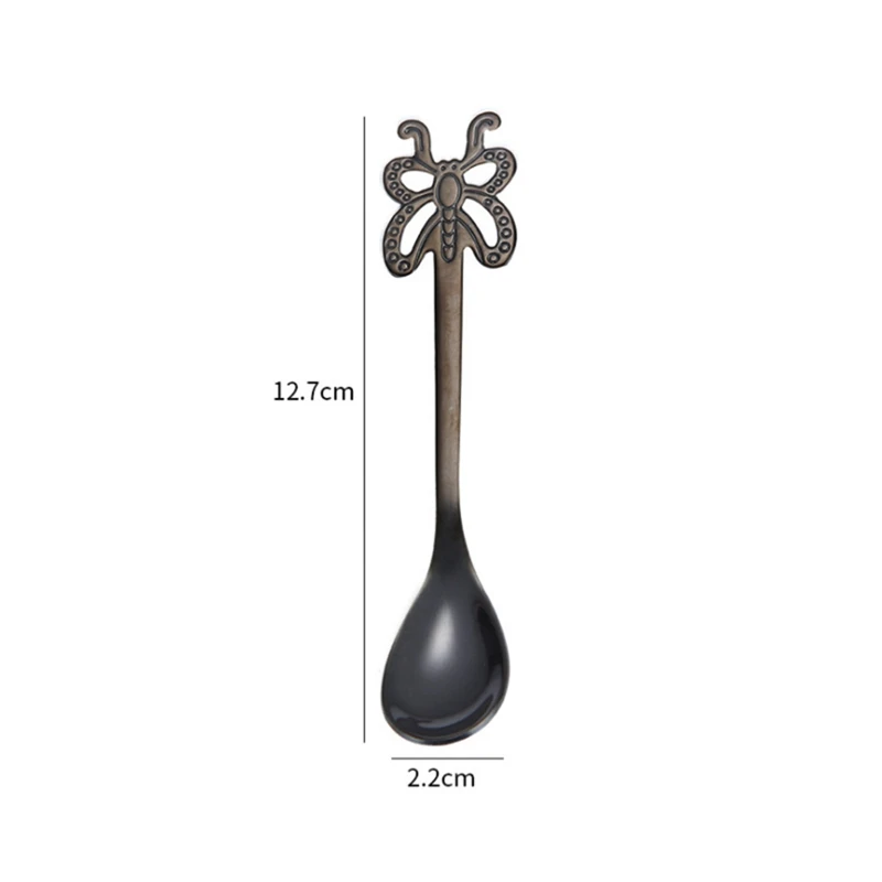 BK1 1 PC Stainless Steel Multicolor Cute Butterfly Coffee Cup Fruit Spoon Fork Cold Drink Fruit Ice Cream Dessert Tea Table Spoon - Цвет: BK1