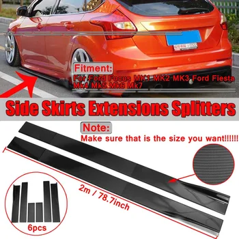 

New 2m Carbon Fiber Look Universal Car Side Skirt Splitter Extensions For Ford For Focus MK1 MK2 MK3 For Fiesta NK4 MK5 MK6 MK7
