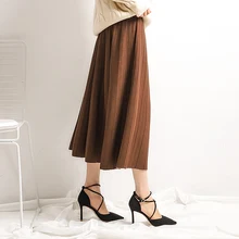 Женская трикотажная юбка, гофрированные длинные юбки, элегантные двухсторонние макси юбки, Женская Осенняя трикотажная трапециевидная юбка, модные юбки с высокой талией