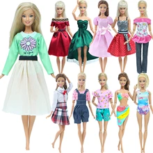 Juego de ropa multicolor de moda para muñeca Barbie, conjunto de ropa de moda con varios colores y varios estilos, camisa de punto, falda de rejilla vaquera, ropa informal, accesorios
