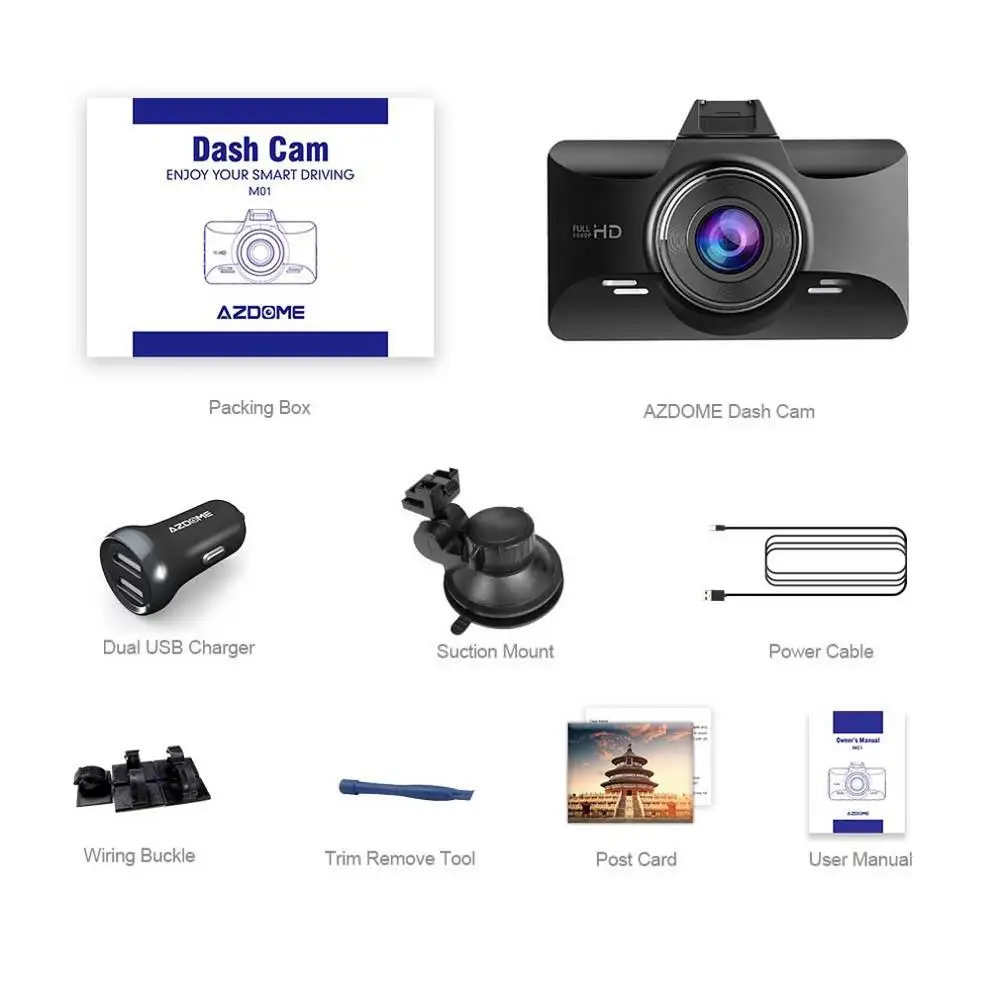 M01 Dash Cam 3 дюймов 2.5D Ips Экран Автомобильный видеорегистратор Регистраторы Hd 1080P Автомобильный видеорегистратор Регистраторы G-Сенсор видеорегистратор ночного видения тире Камера