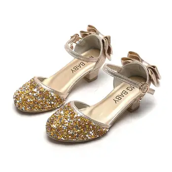

2020 New Baby Girl Sequin Sandals Fashion Bling Shiny Rhinestone Girls Shoes With Bow Kids Flat Sandals Size 26-35